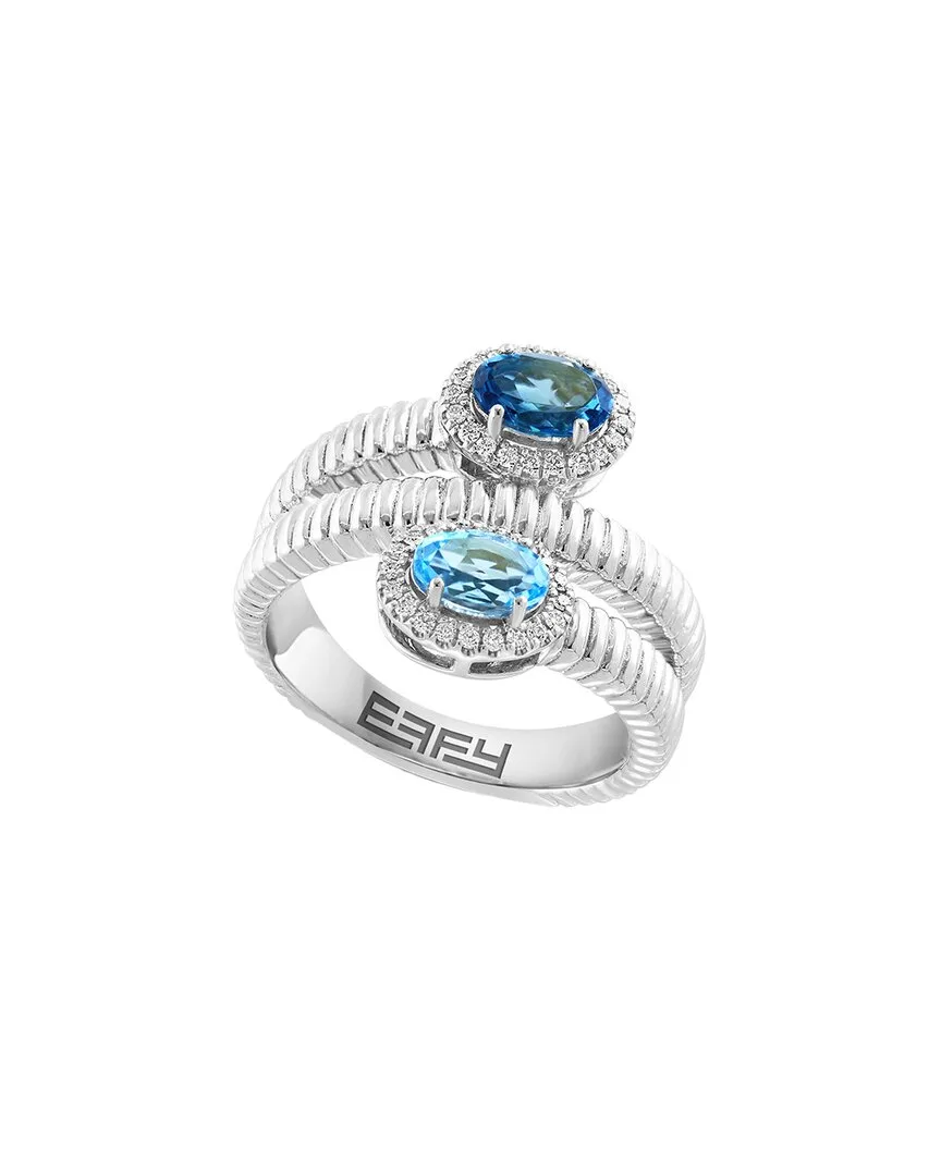 Silver 1.29 ct. tw. Diamond & Blue Topaz, London Blue Topaz Ring by Effy Fine Jewelry