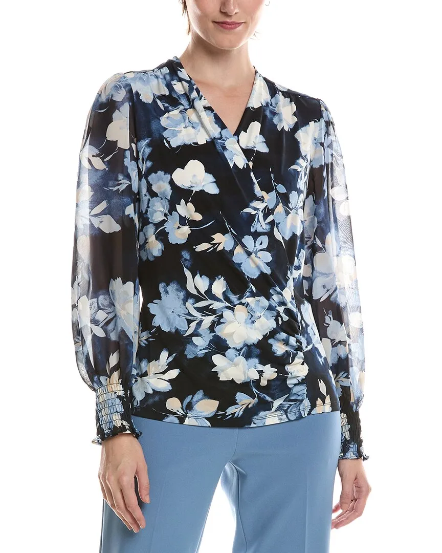 Mixed Media Faux Wrap Top by Anne Klein