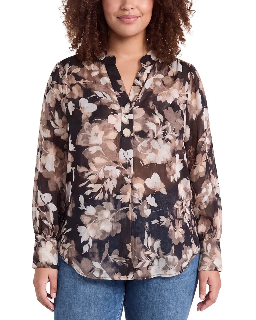 V-Neck Printed Satin Top by Anne Klein