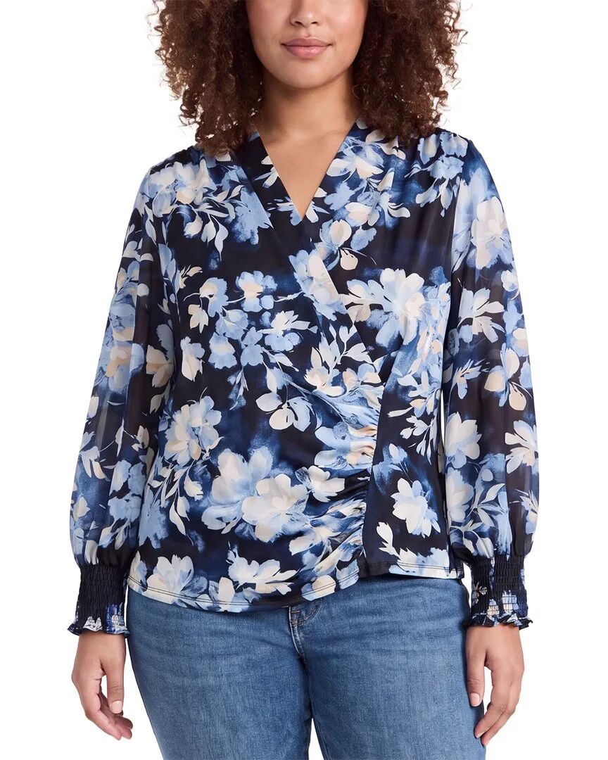 Mixed Media Faux Wrap Top by Anne Klein
