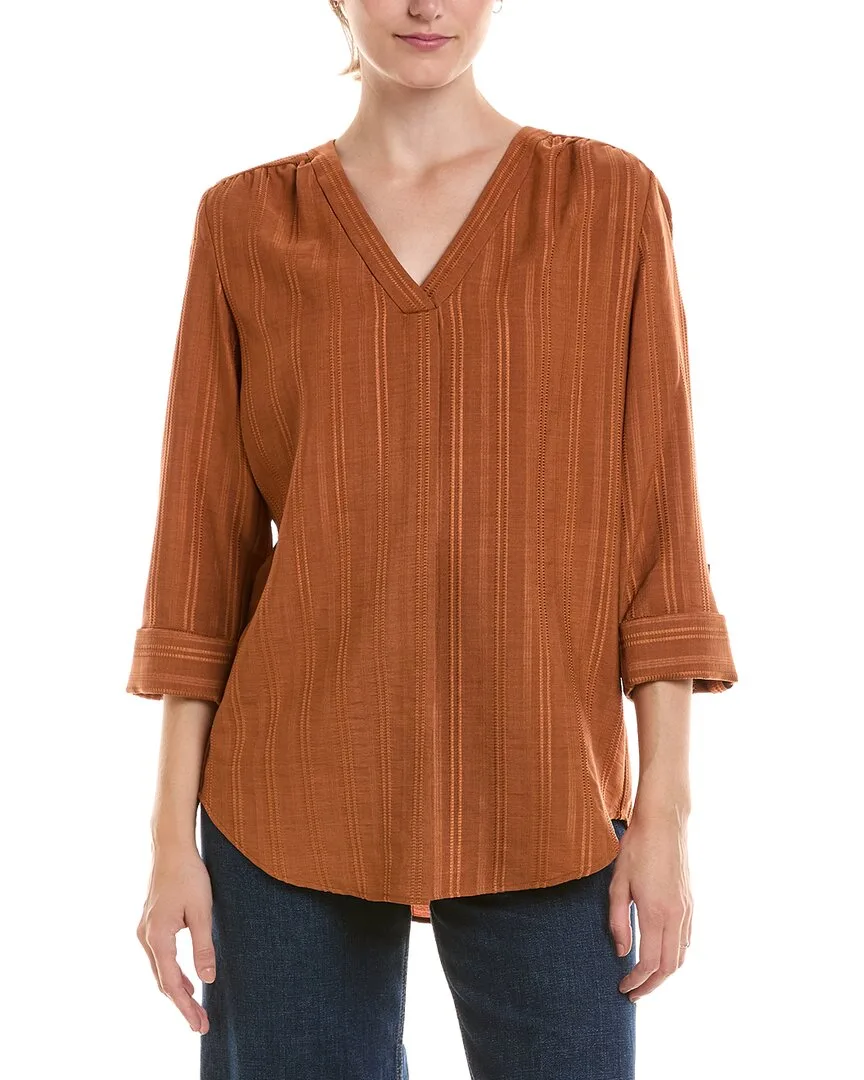 Roll Tab Pleat Front Woven Top by Jones New York
