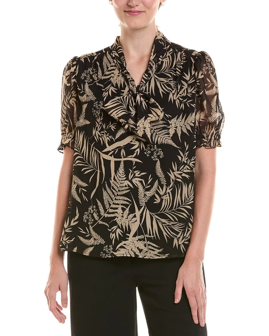 Tie Neck Puff Sleeve Printed Blouse by Jones New York