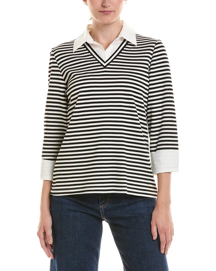 Poplin Trim Twofer Stripe Top by Jones New York