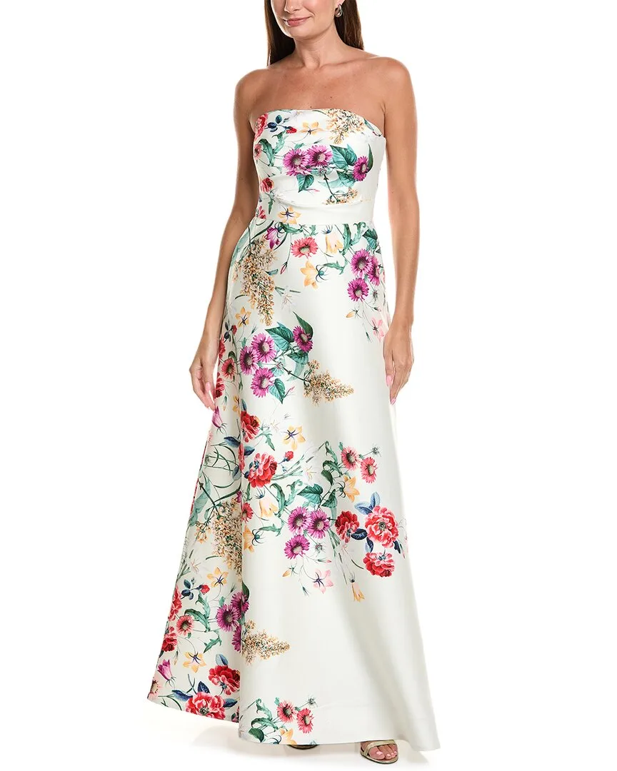 Teri Jon by Rickie Freeman Mikado Floral Print Strapless Full Gown by Teri Jon