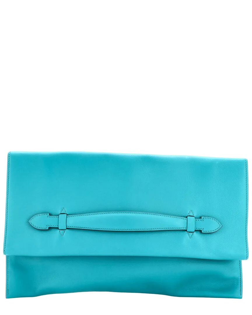 Blue Sheep Leather Pliplat Clutch Evercolor (authentic Pre-Loved) by Herms
