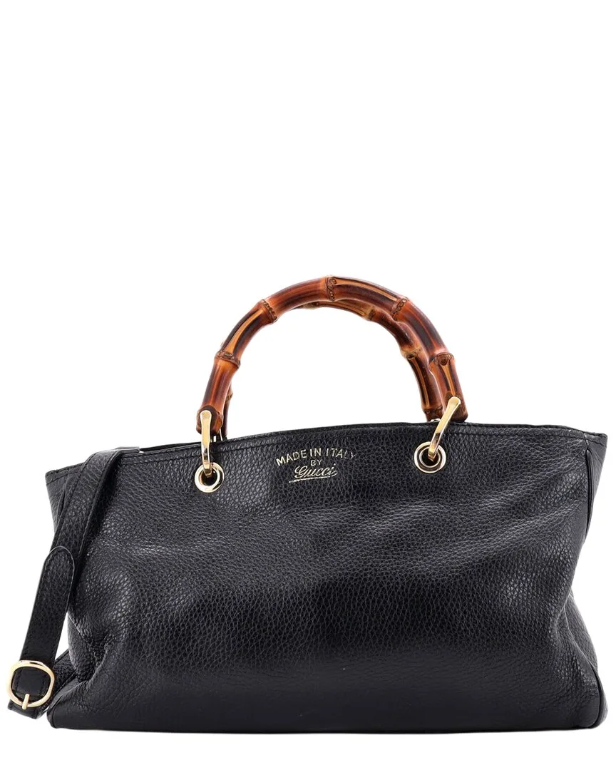 Black Leather Bamboo Shopper Tote Medium (authentic Pre-Loved) by Gucci