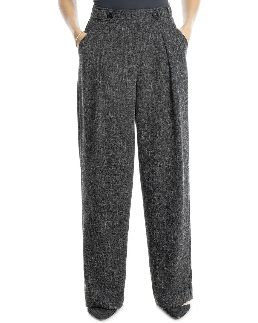 Waist Tab Pleated Wide Leg Trouser by Max Studio