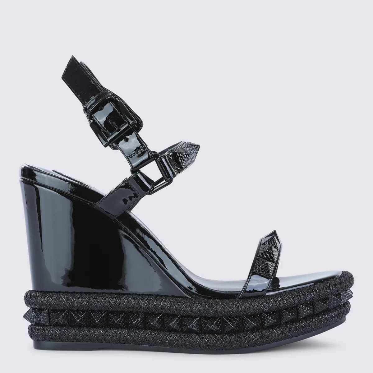 Black Leather Pyraclou Platform Espadrillas by Christian Louboutin