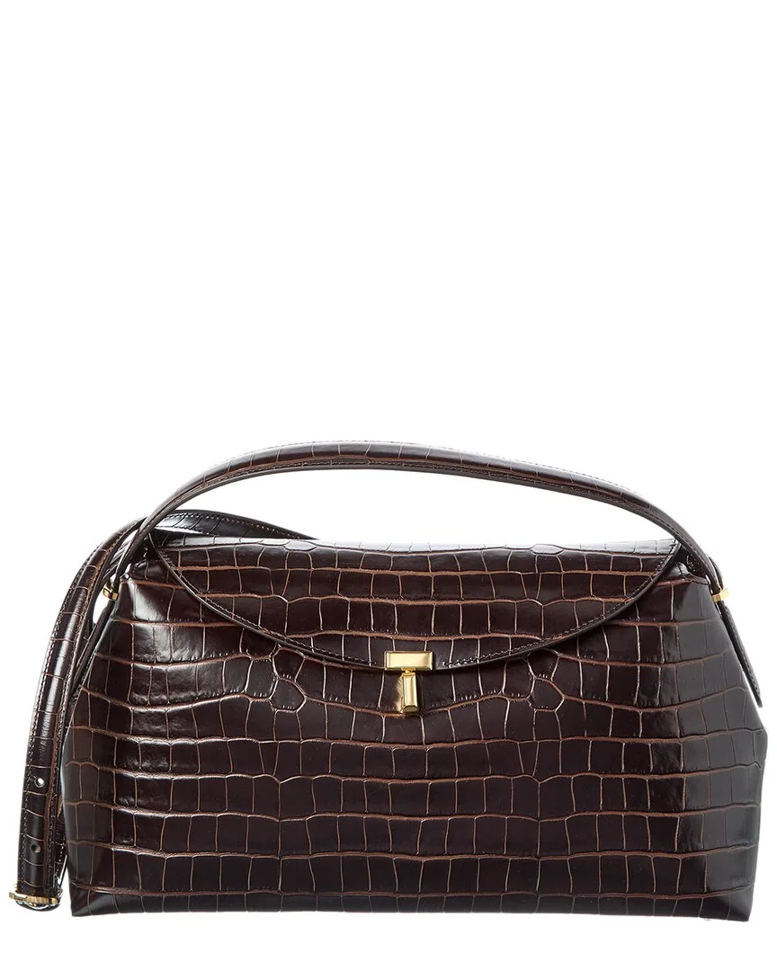 T-Lock Croc-Embossed Leather Top Handle Shoulder Bag by Totême