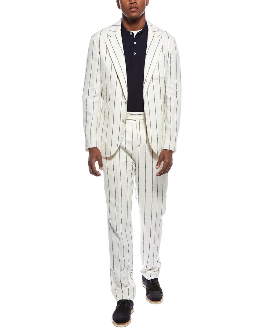 2Pc Wool, Linen, & Silk-Blend Suit with Pleated Pant by Brunello Cucinelli