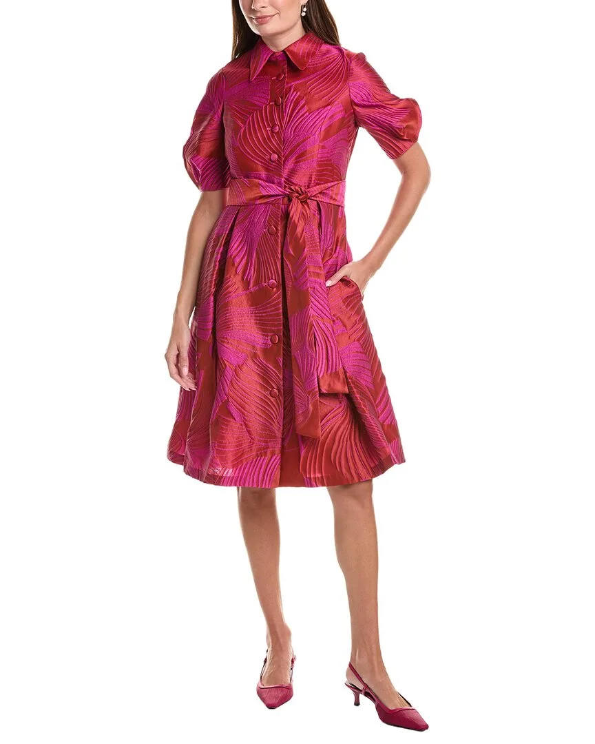 Jacquard Abstract Print Puff Sleeve Shirtdress by Teri Jon