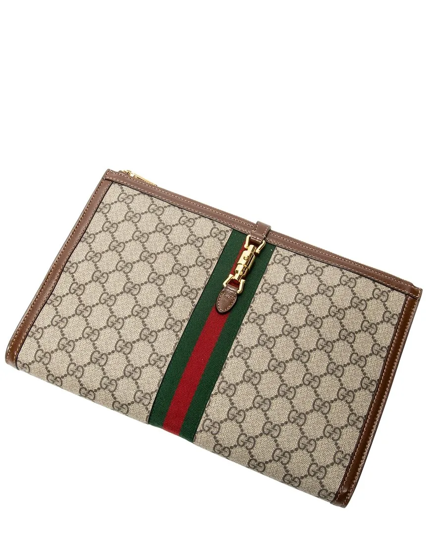 Beige & Brown Supreme Coated Canvas Jackie 1961 Clutch (authentic Pre-Loved) by Gucci