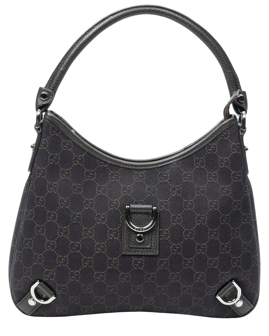 Dark Brown Monogrammed Denim Canvas Small Abbey D-Ring Hobo (authentic Pre-Loved) by Gucci