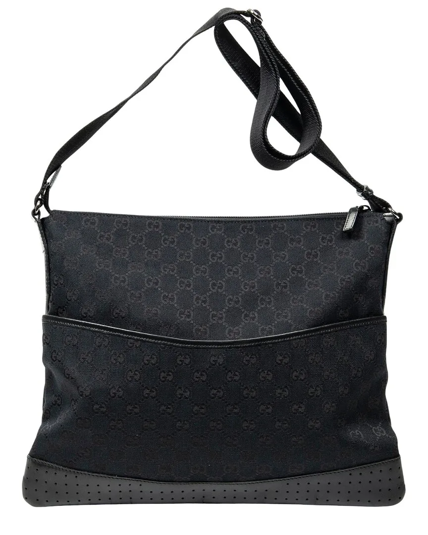 Black Monogrammed Canvas Large Messenger (authentic Pre-Loved) by Gucci