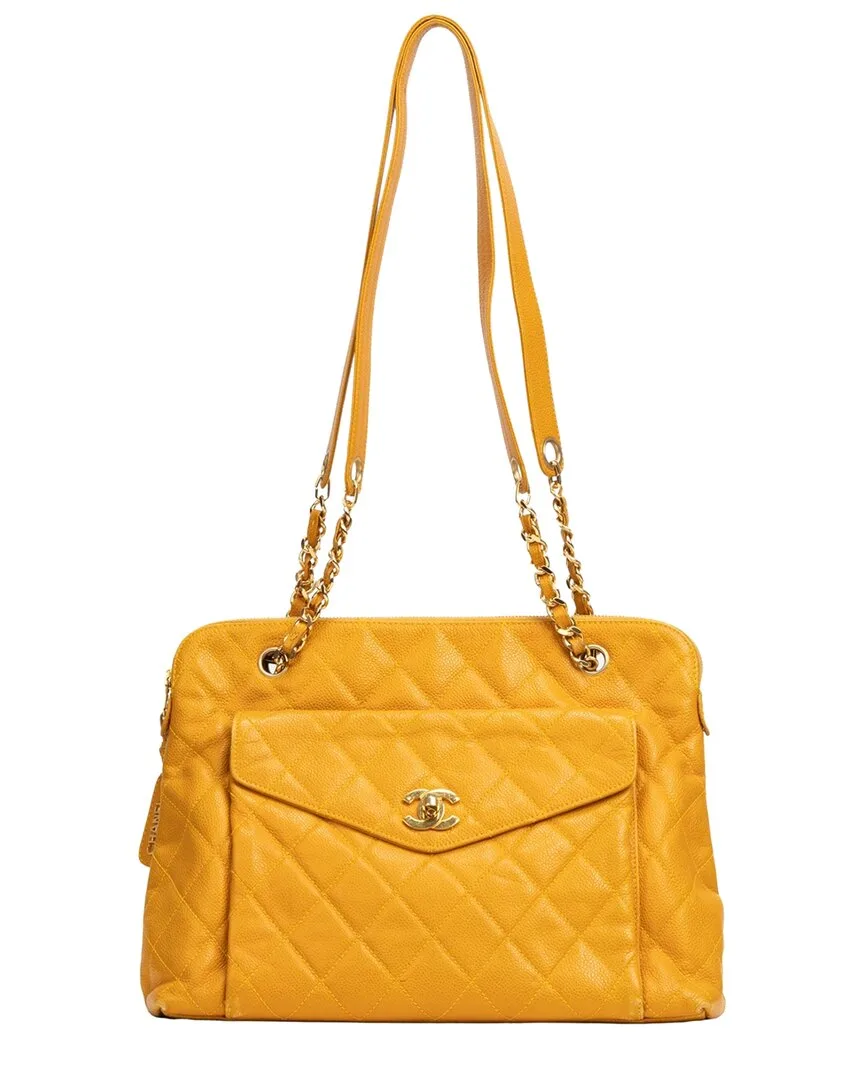 Yellow Lambskin Quilted Leather Cc Logo Chain Tote (authentic Pre-Loved) by CHANEL