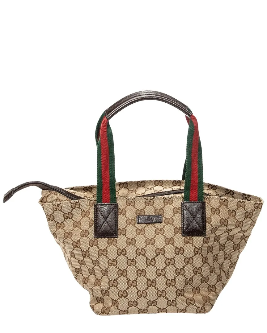 Brown & Beige Monogrammed Canvas Small Web Trapeze Tote (authentic Pre-Loved) by Gucci