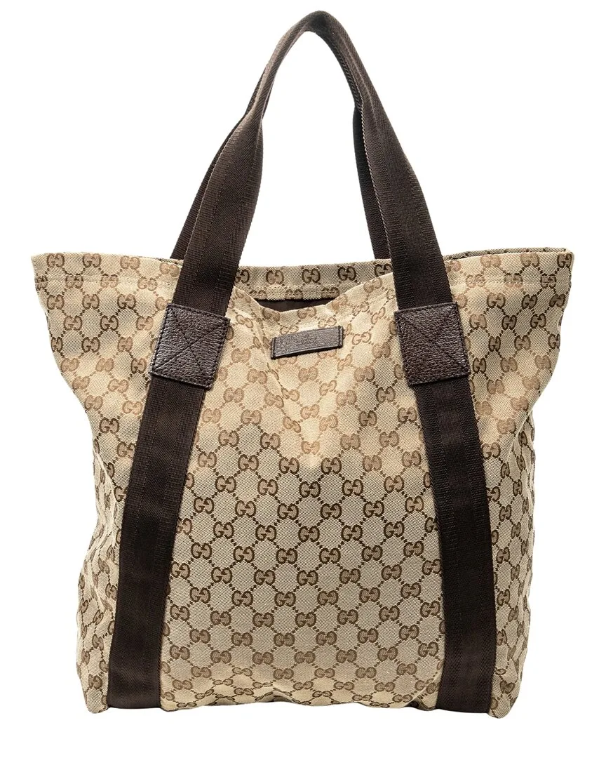 Beige & Brown Monogrammed Canvas Open Shopper Tote (authentic Pre-Loved) by Gucci