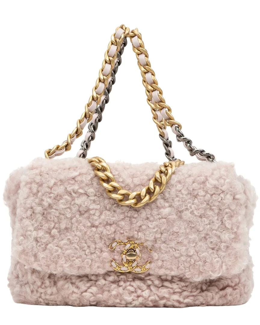 Pink Shearling Canvas Shearling 19 Classic Flap (authentic Pre-Loved) by CHANEL