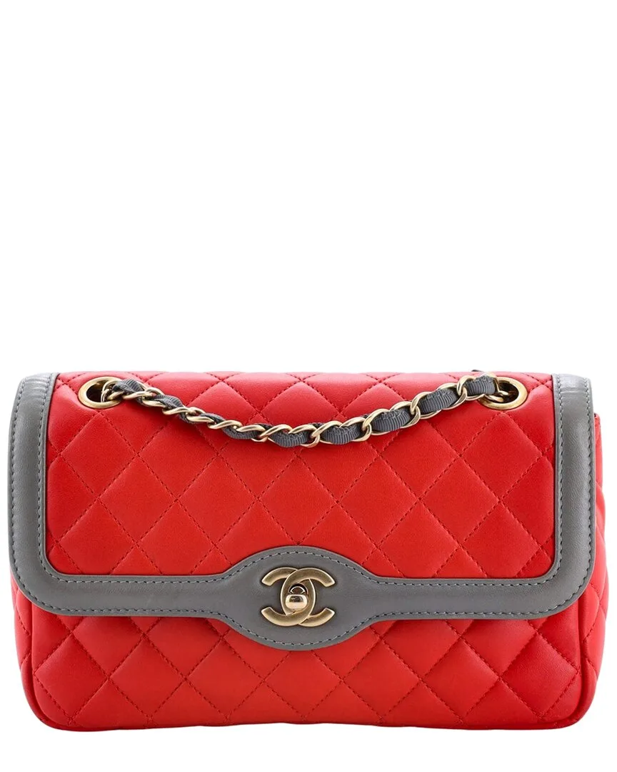 Red & Grey Lambskin Quilted Leather Classic Single Flap (authentic Pre-Loved) by CHANEL