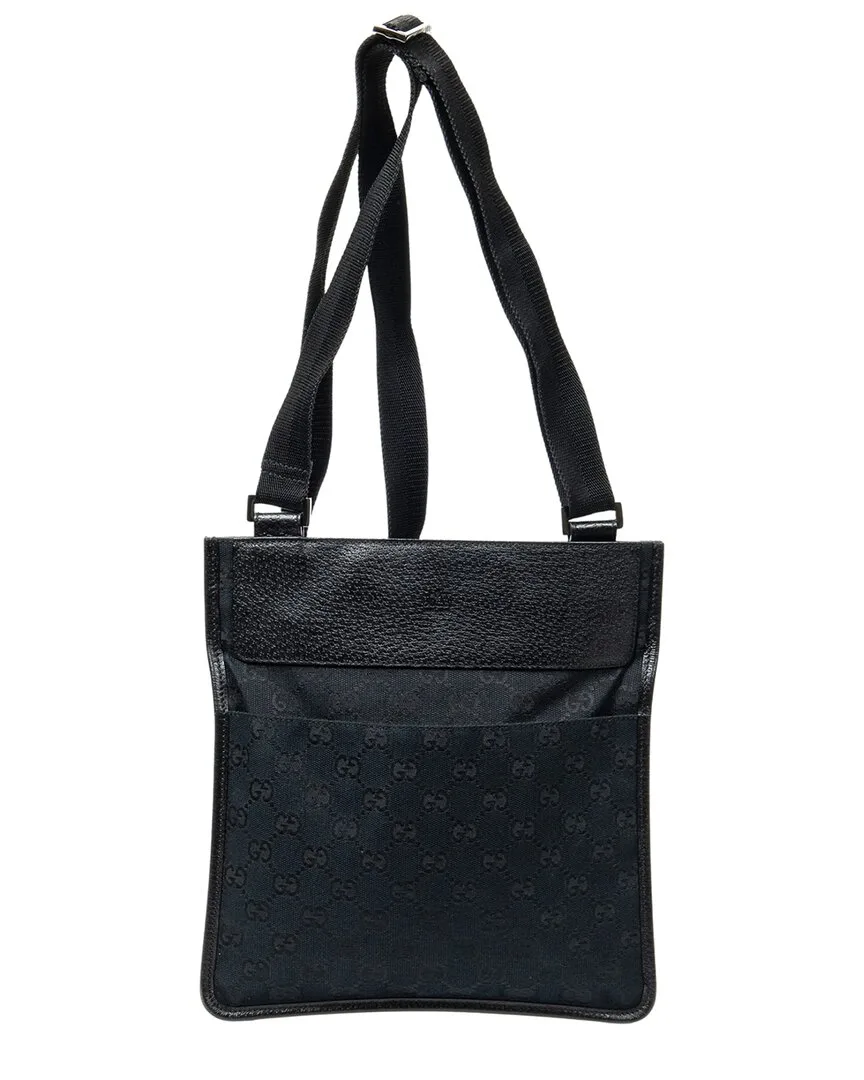 Black Monogrammed Canvas Small Flat Messenger (authentic Pre-Loved) by Gucci