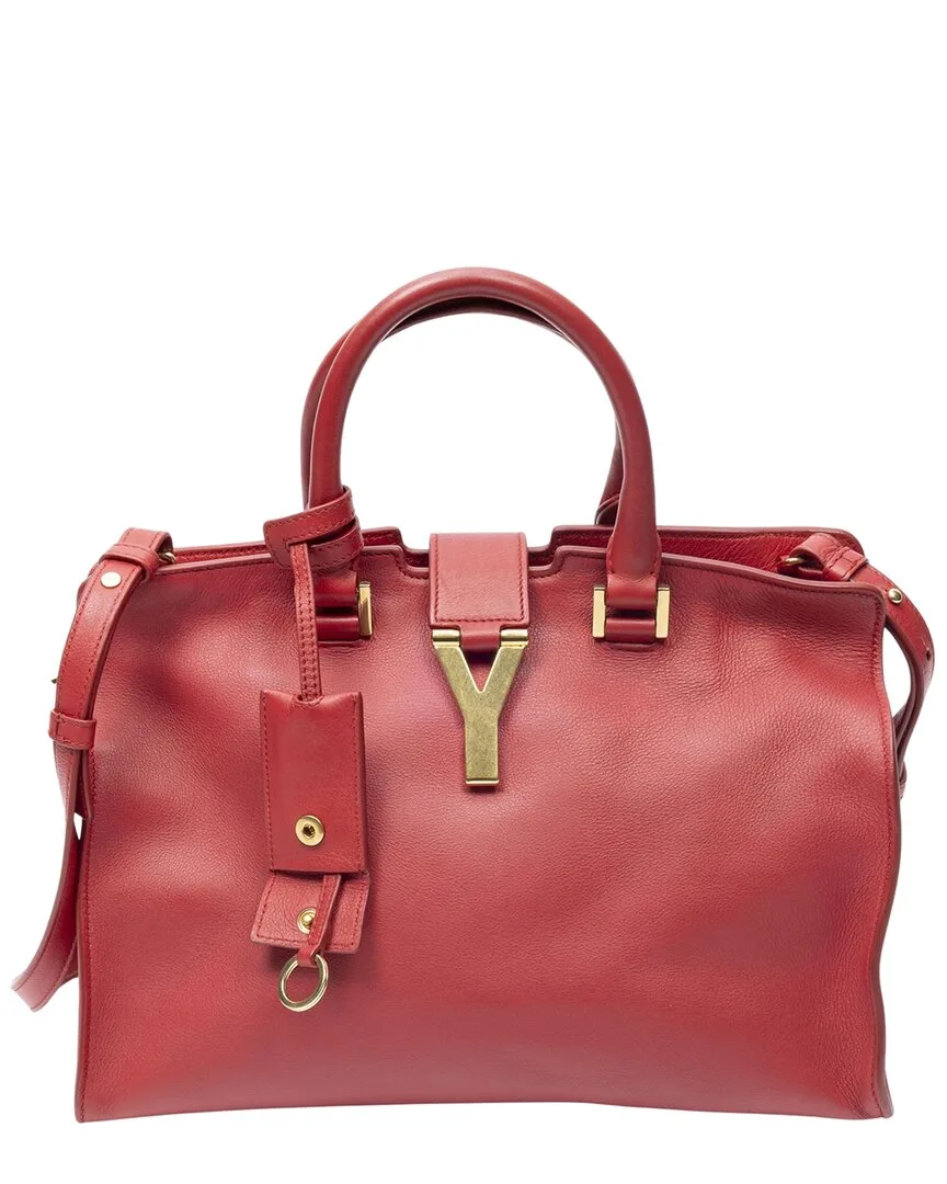 Red Grained Leather Small Classic Y Cabas (authentic Pre-Loved) by Saint Laurent