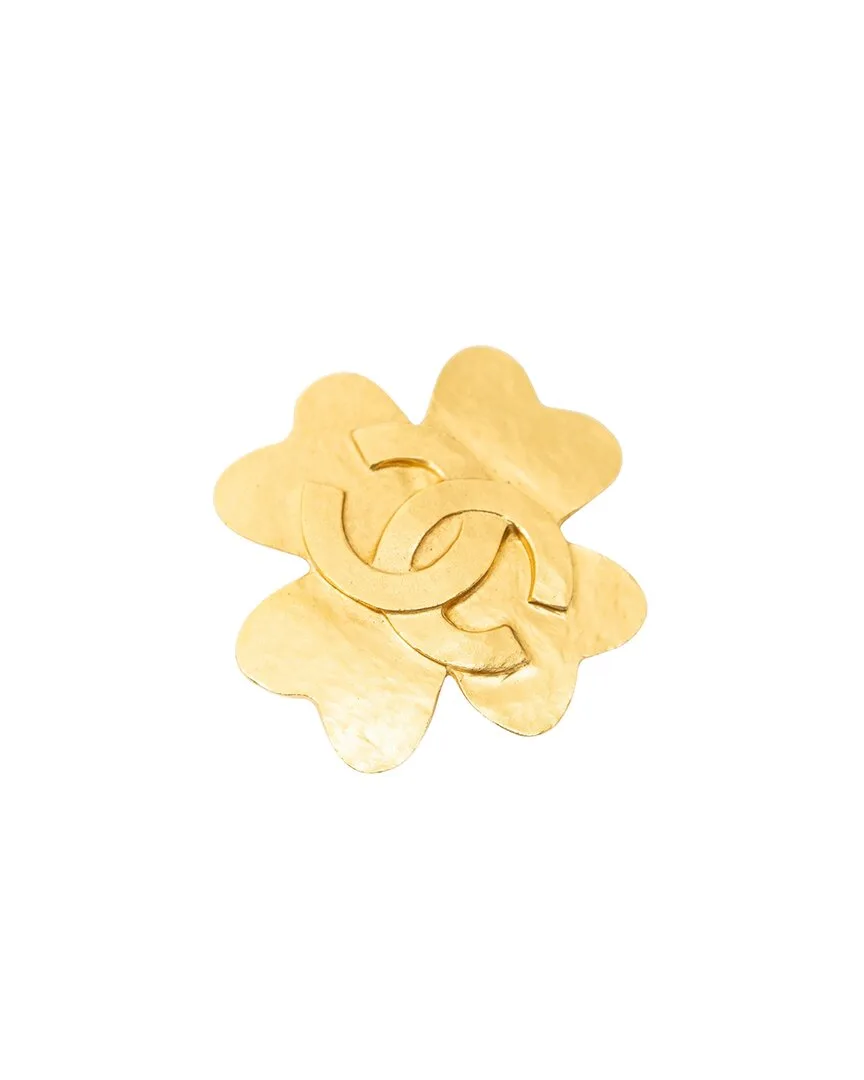 Plated Cc Clover Brooch, Never Worn (authentic Pre-Loved) by CHANEL