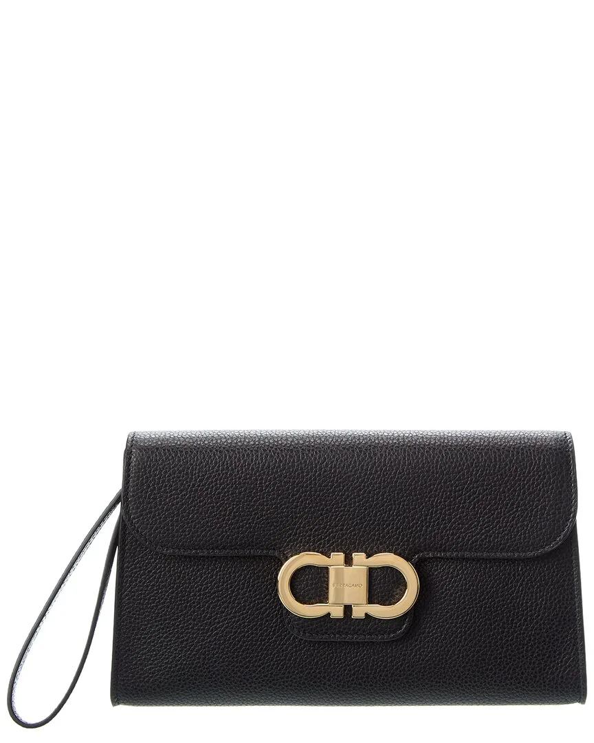 Double Gancini Leather Clutch by Ferragamo