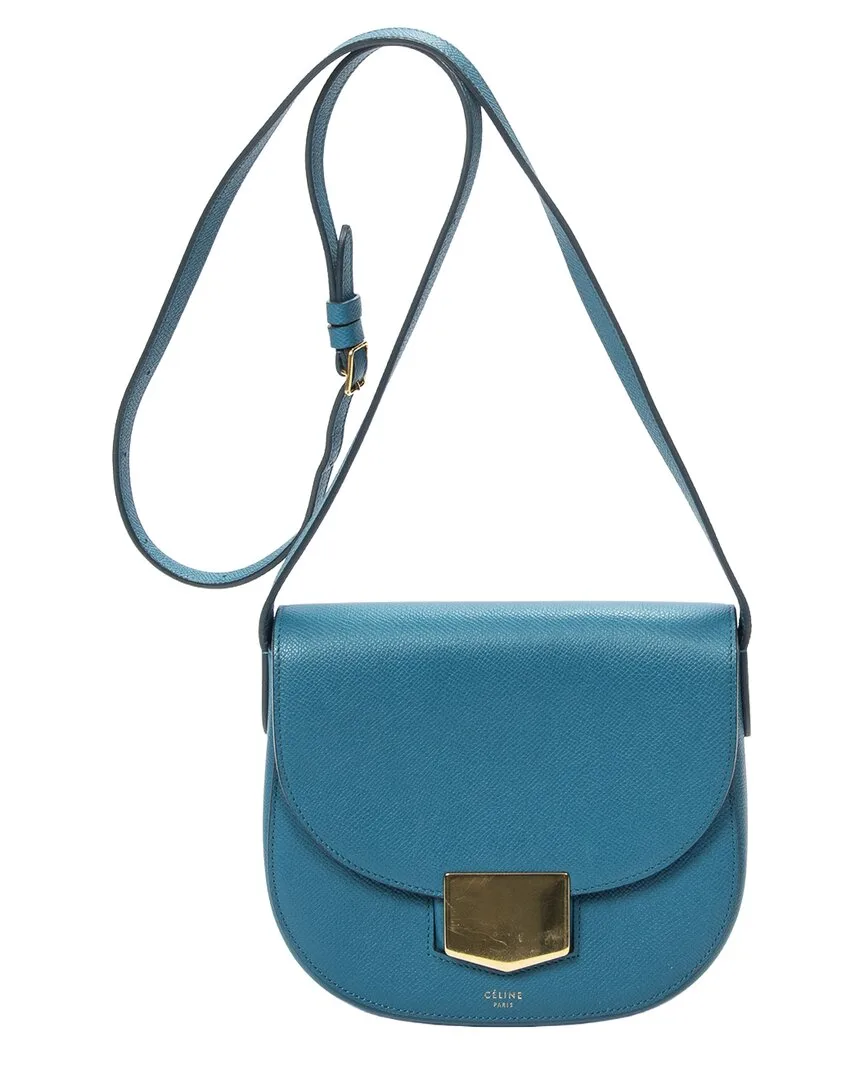 Teal Grained Leather Trotteur Crossbody (authentic Pre-Loved) by Celine