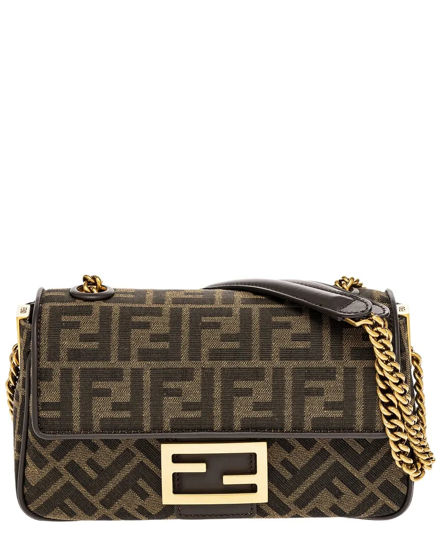 Baguette Chain Midi Leather-Trim Shoulder Bag by FENDI