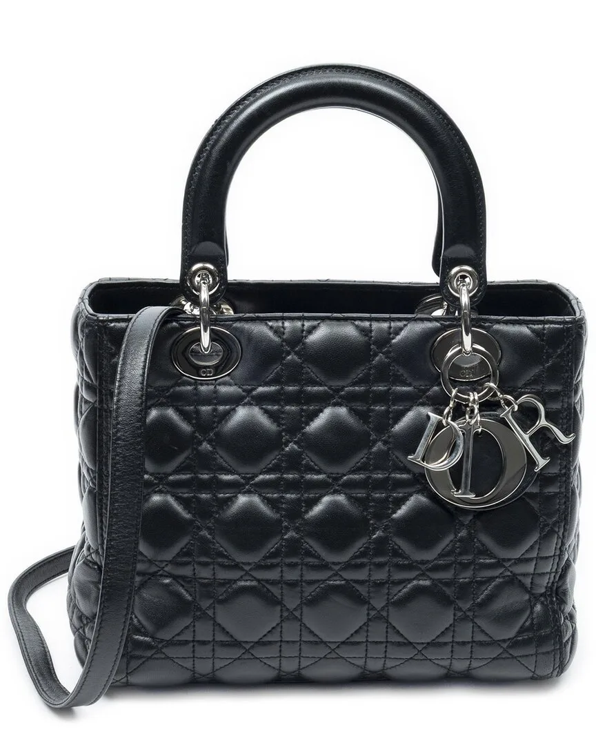 Black Cannage Lambskin Leather Medium Lady Dior Zip (authentic Pre-Loved) by Dior