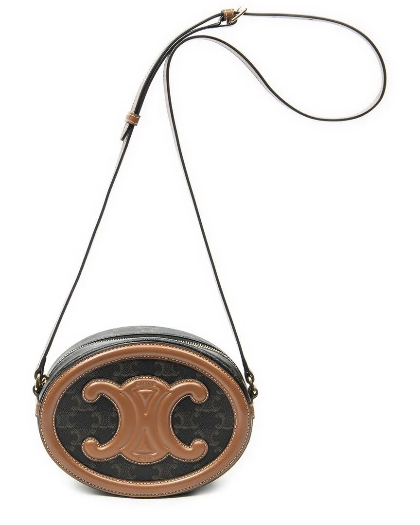 Brown & Black Triomphe Coated Canvas Small Cuir Triomphe Oval Crossbody (authentic Pre-Loved) by Celine