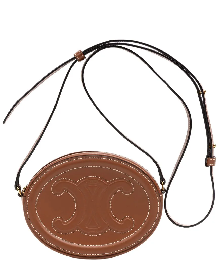 Brown Smooth Leather Triomphe Oval Crossbody (authentic Pre-Loved) by Celine