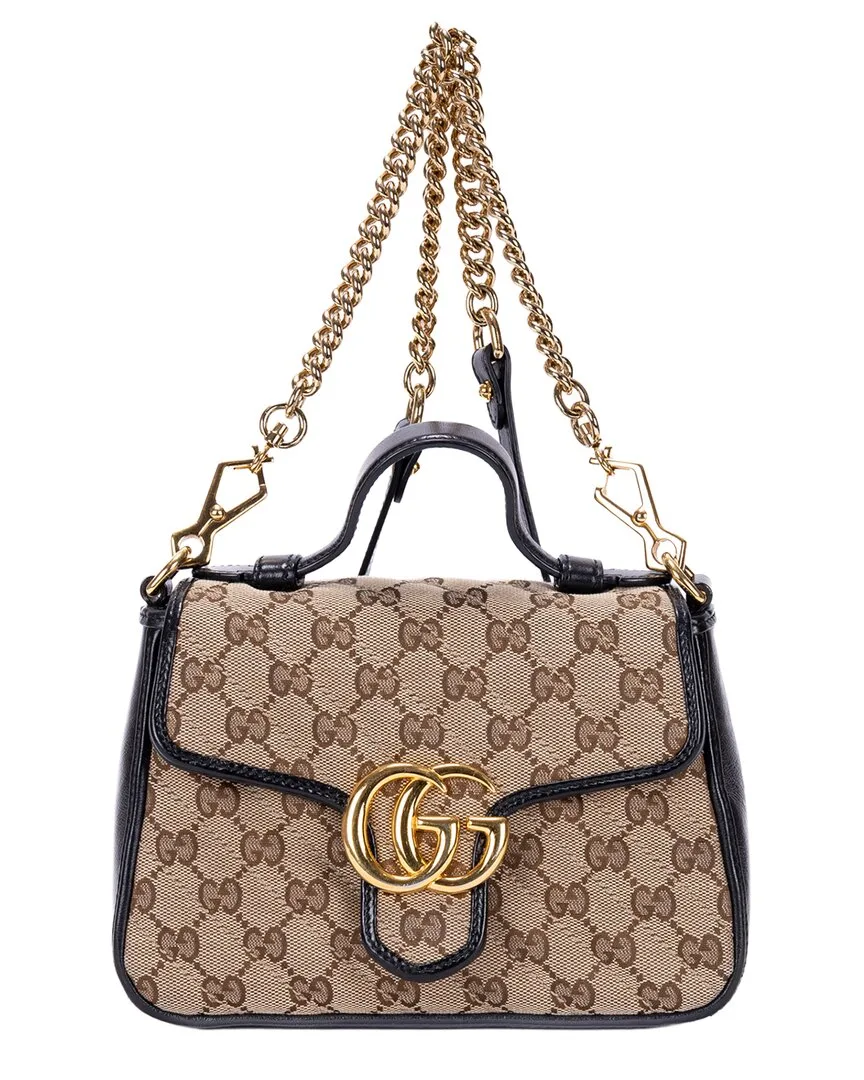 Beige & Black Gg Monogram Canvas Gg Marmont Top Handle (authentic Pre-Loved) by Gucci