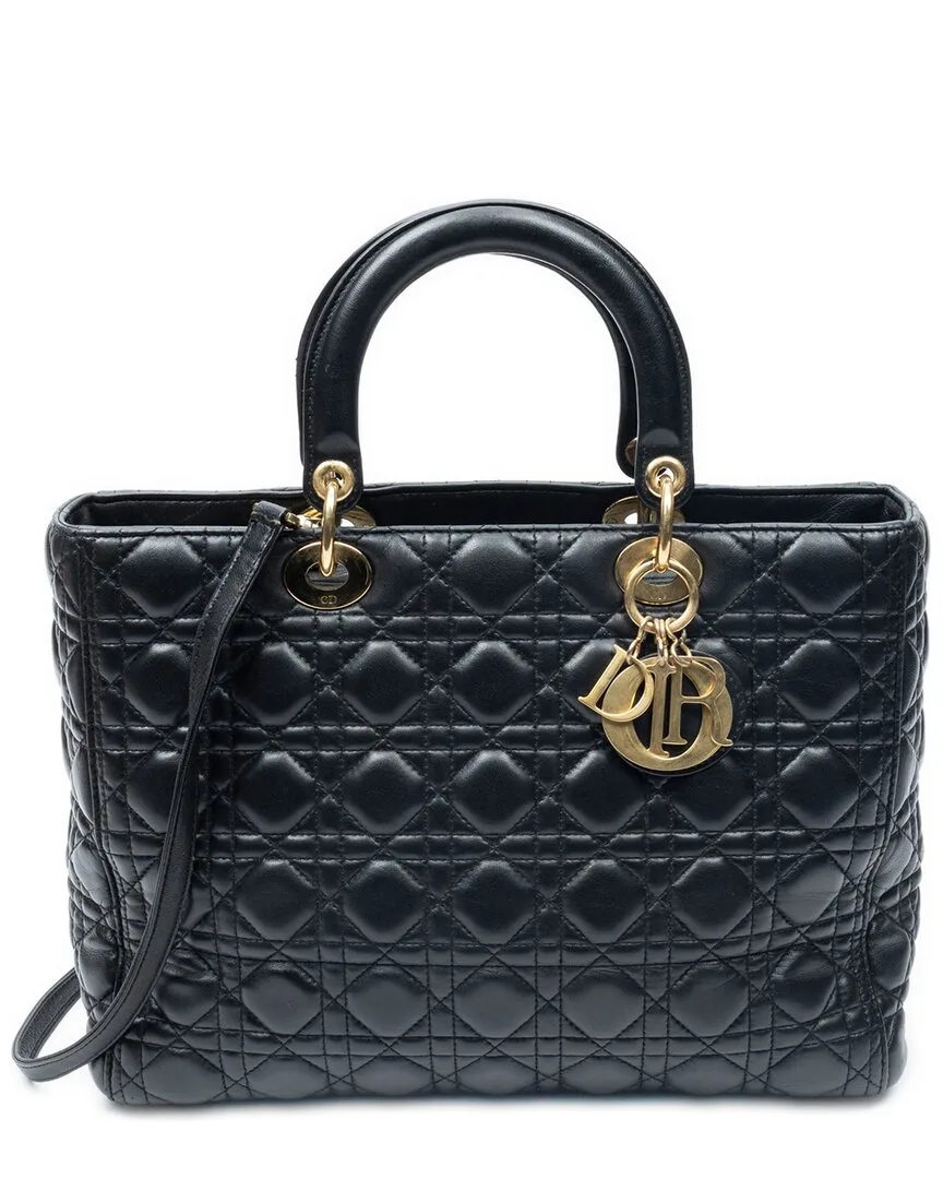 Black Cannage Lambskin Leather Large Lady Dior Zip (authentic Pre-Loved) by Dior