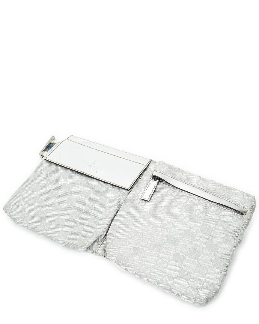 Silver Monogrammed Canvas Web Waist Pouch (authentic Pre-Loved) by Gucci