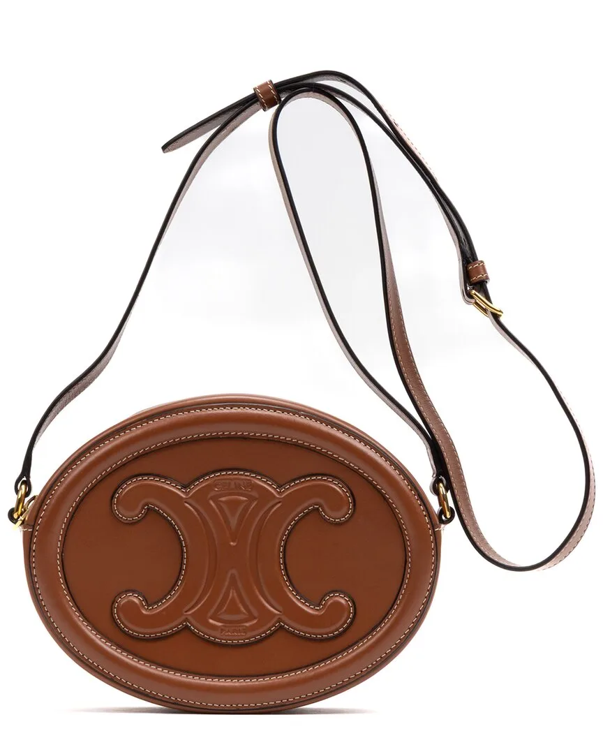Caramel Brown Smooth Leather Triomphe Oval Crossbody (authentic Pre-Loved) by Celine