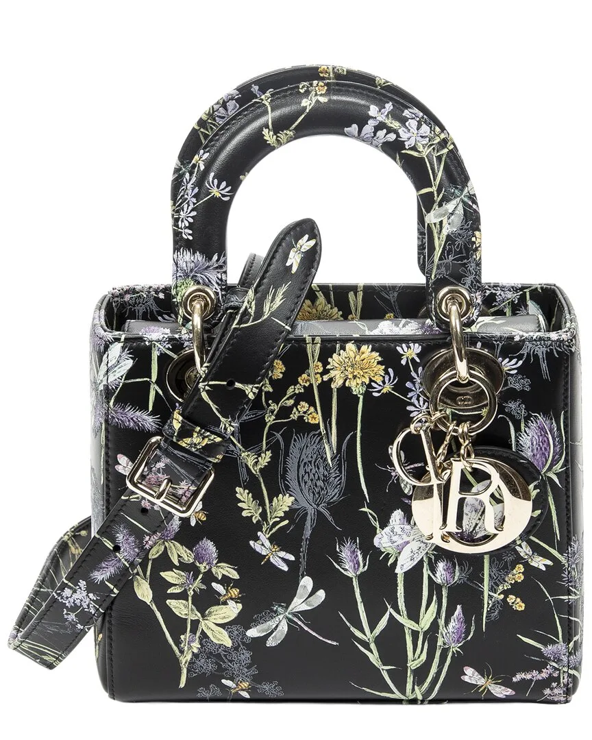 Black Floral Printed Leather Small Lady Dior Flap (authentic Pre-Loved) by Dior