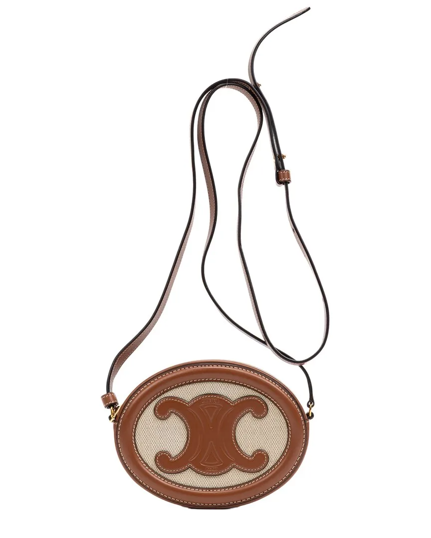 Brown & Beige Woven Canvas Triomphe Oval Crossbody (authentic Pre-Loved) by Celine