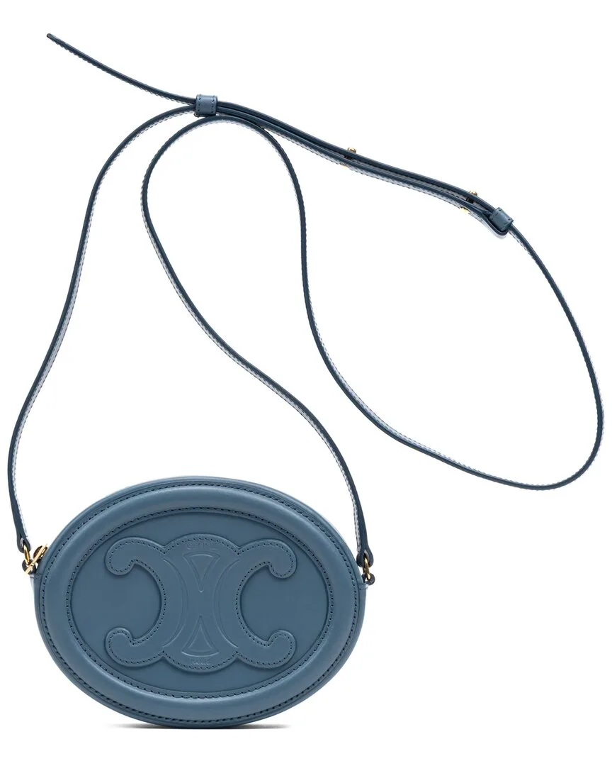 Light Blue Smooth Leather Triomphe Oval Crossbody (authentic Pre-Loved) by Celine