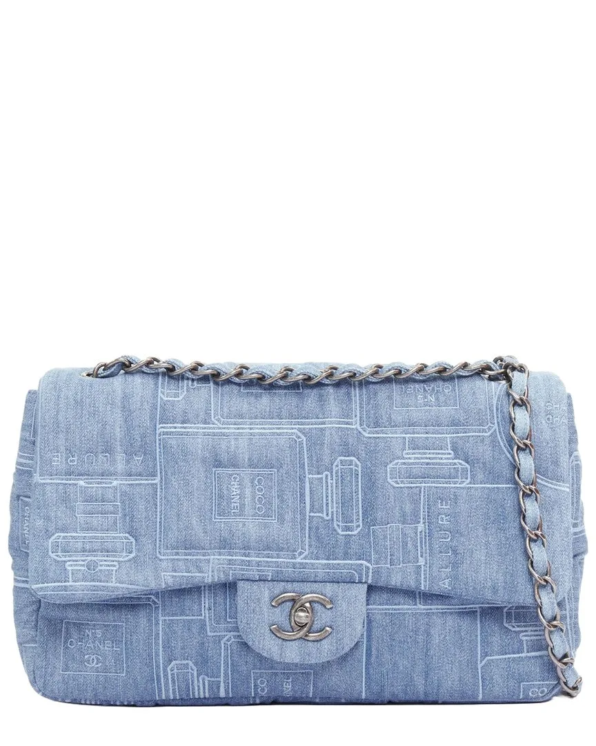 Blue Denim Perfume Bottle Embroidered Single Flap Bag (authentic Pre-Loved) by CHANEL