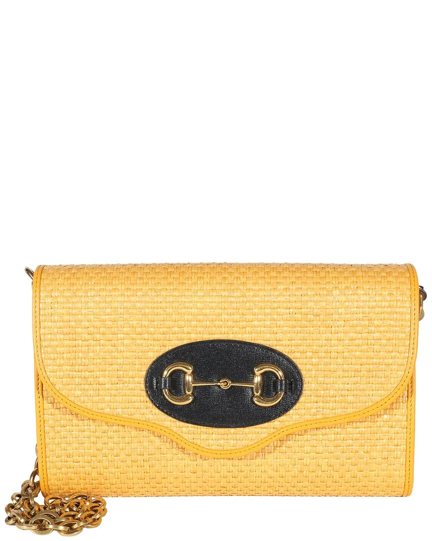 Yellow Raffia & Calfskin Small Horsebit 1955 Chain Shoulder Bag (authentic Pre-Loved) by Gucci
