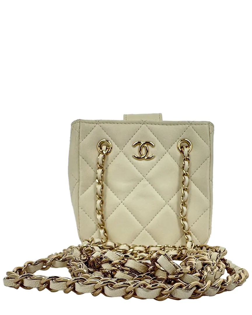 Ivory Quilted Leather Mini Square Clutch (authentic Pre-Loved) by CHANEL