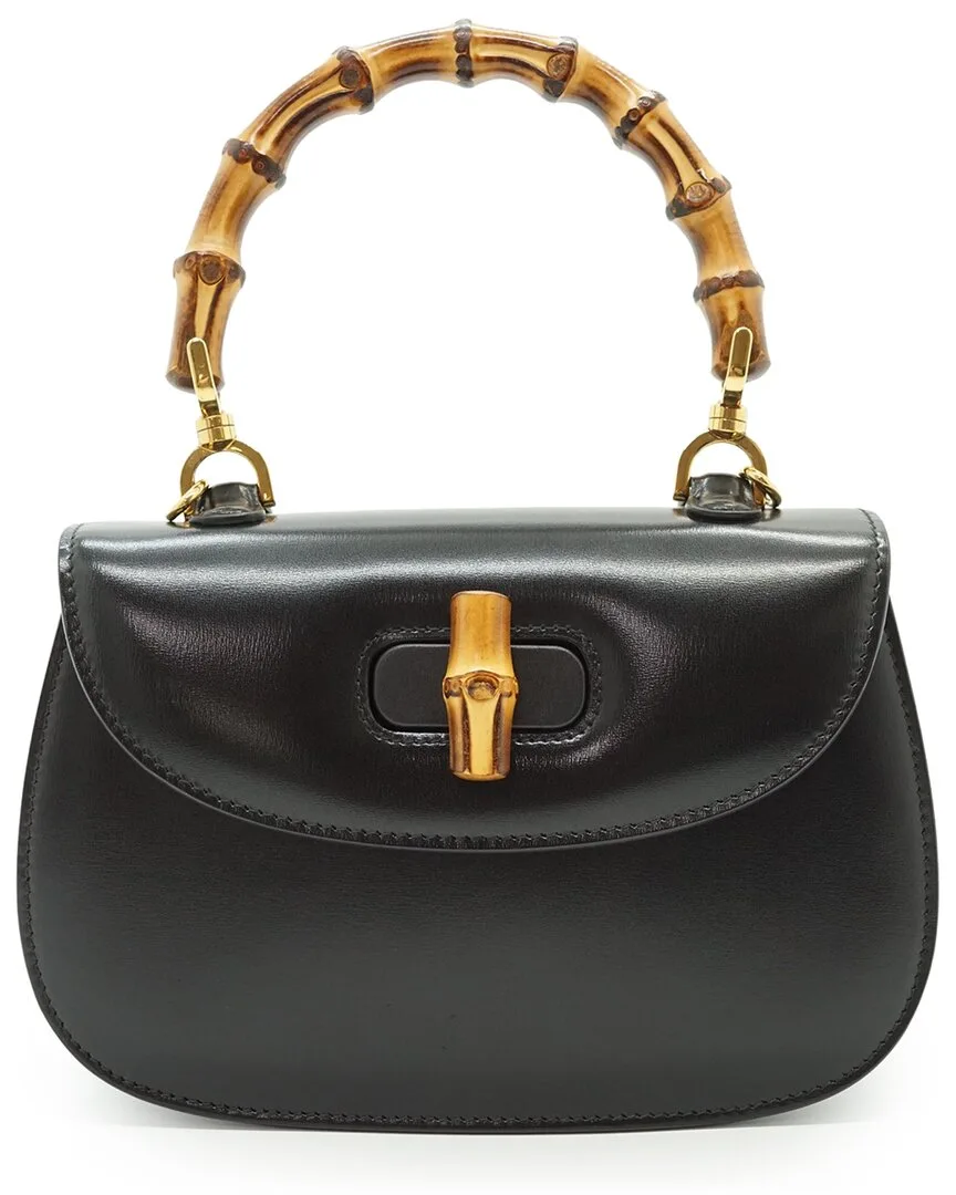 Black Leather Bamboo Top Handle Handbag (authentic Pre-Loved) by Gucci