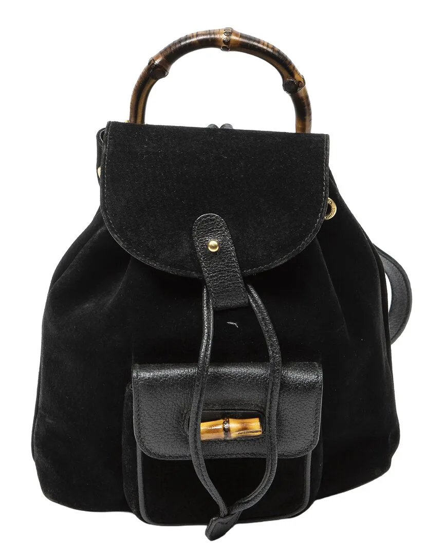 Black Suede Leather Mini Bamboo Backpack (authentic Pre-Loved) by Gucci