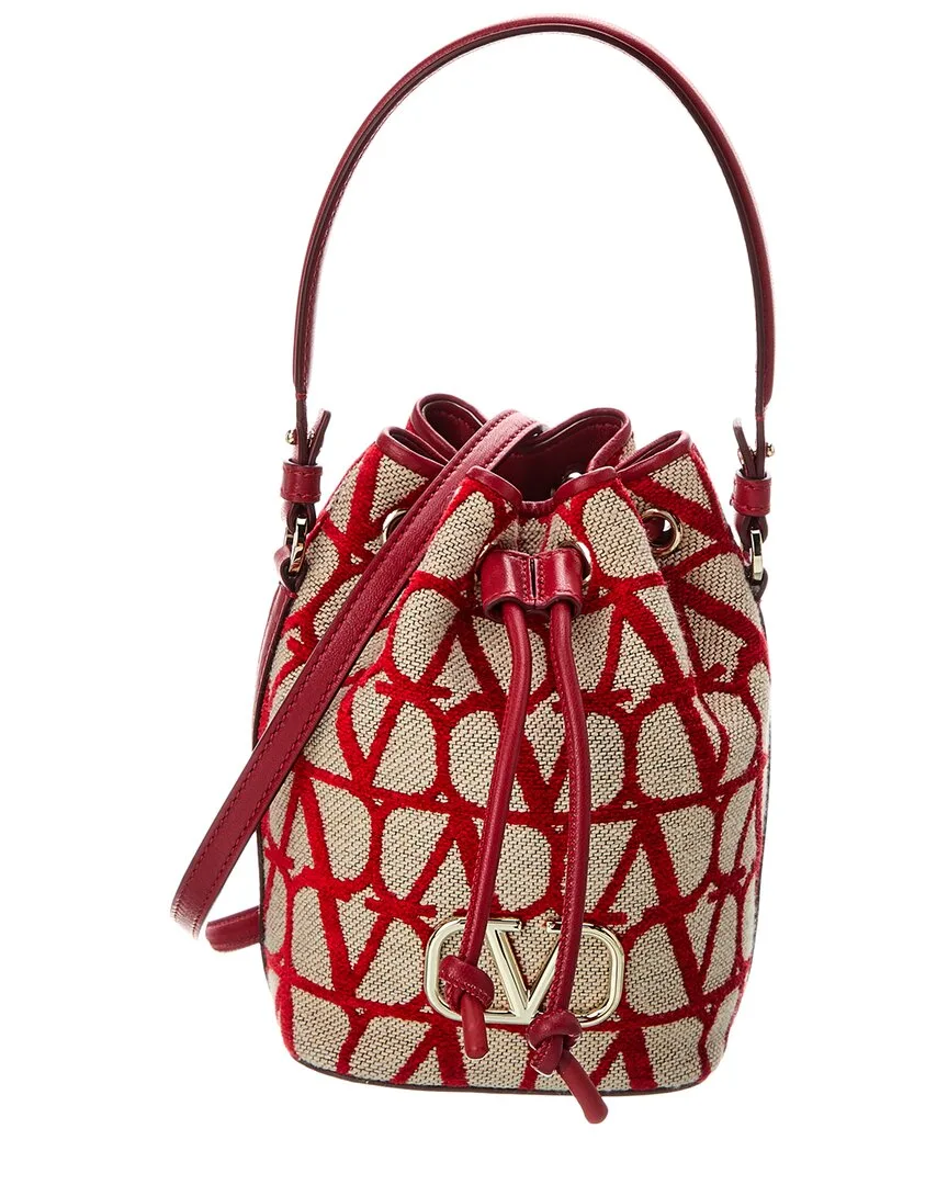 Vlogo Mini Toile Iconographe Canvas & Leather Bucket Bag by Valentino