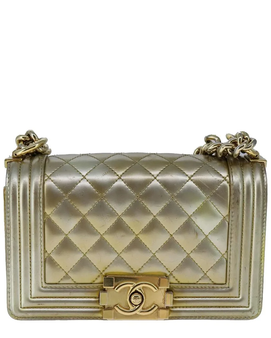 Gold Patent Leather Boy Flap Shoulder Bag (authentic Pre-Loved) by CHANEL