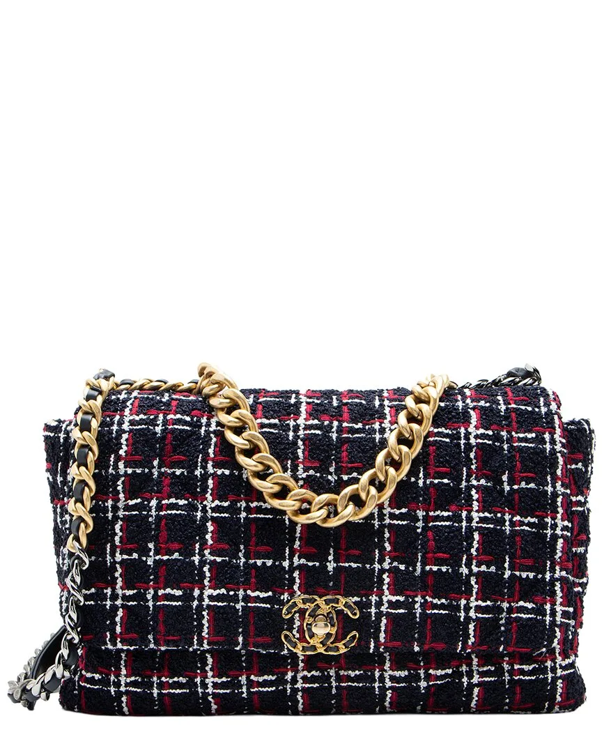 Blue & Red Leather & Tweed 19 Large Flap Shoulder Bag (authentic Pre-Loved) by CHANEL