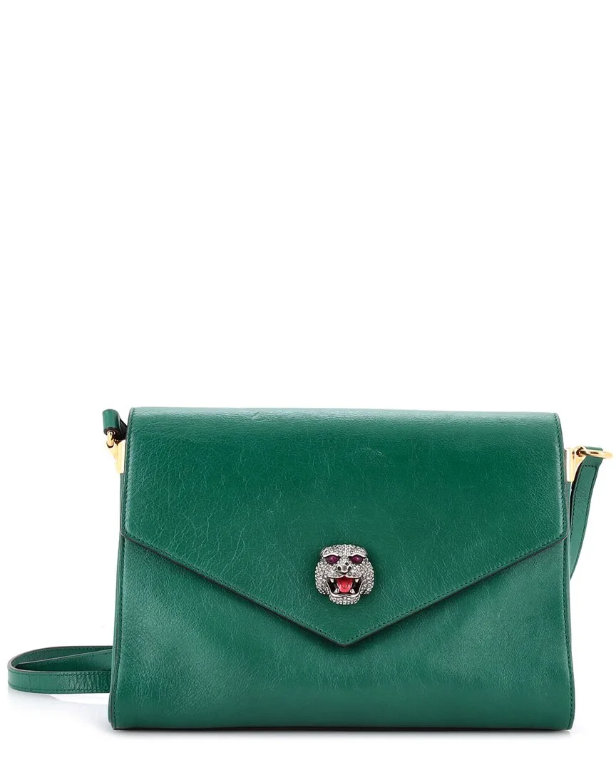 Green Sheep Leather Crystal Animalier Shoulder Bag Medium (authentic Pre-Loved) by Gucci