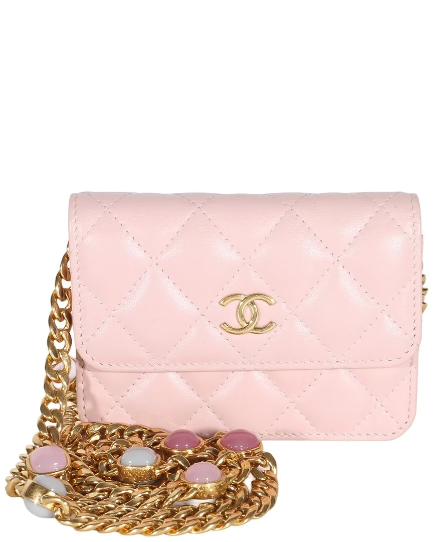 Pink Quilted Lambskin Jeweled Mini Wallet on Chain (authentic Pre-Loved) by CHANEL