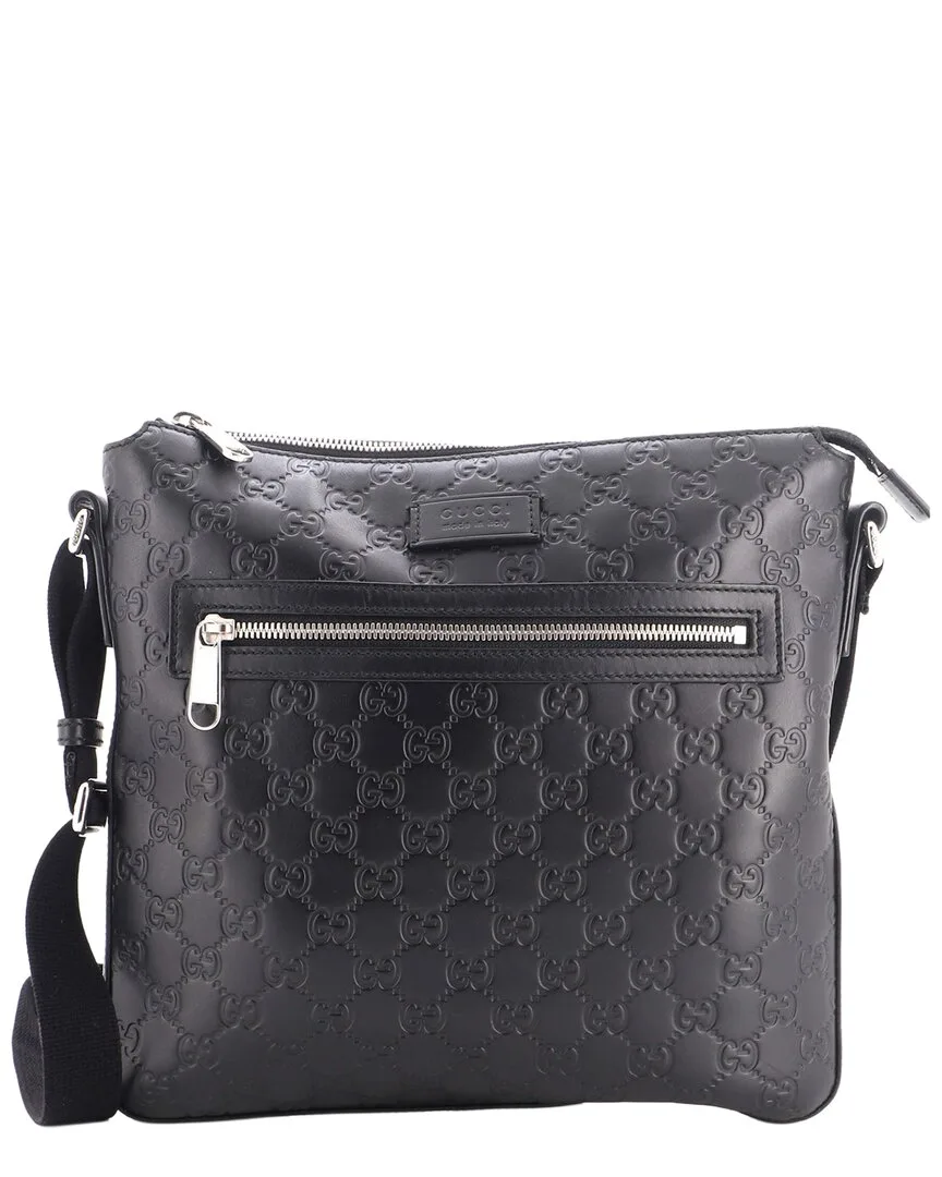 Black Guccissima Leather Signature Zip Messenger Bag Medium (authentic Pre-Loved) by Gucci